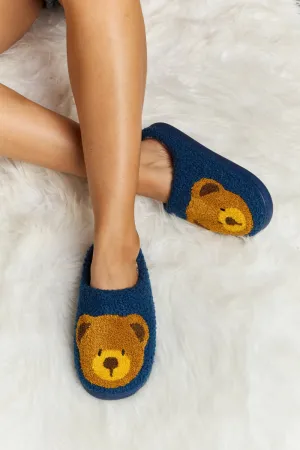 Teddy Bear Print Plush Slide Slippers