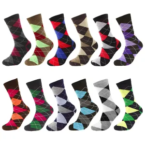 12 Pairs Assorted Argyle Casual Dress Socks