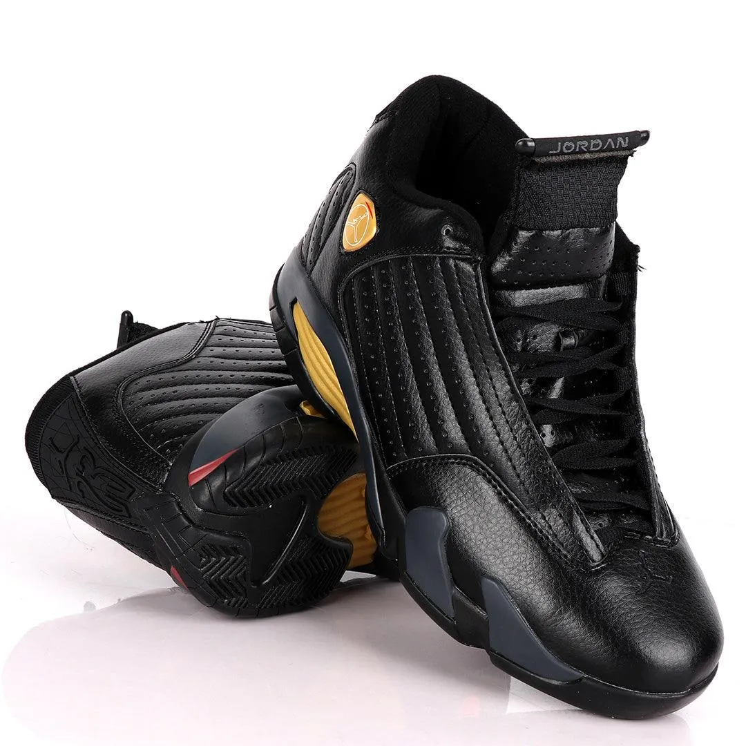 Air Jordan 14 Retro All Black With Classic Gold Designs