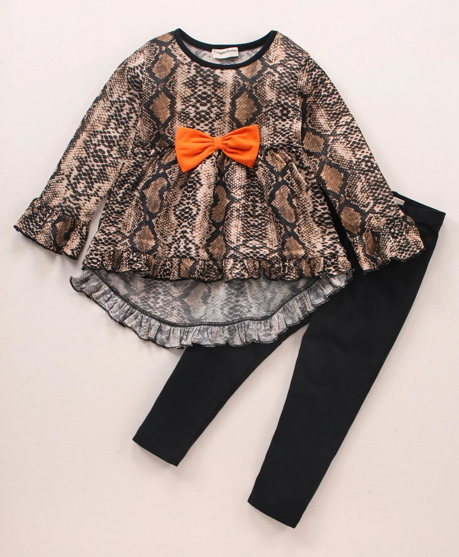 Animal Print Frill with Bow Top Leggings Set