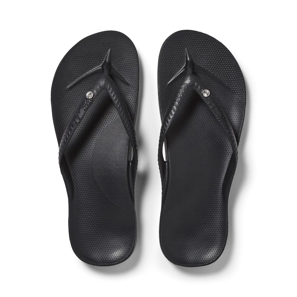 Archies Black Crystal Arch Support Thongs