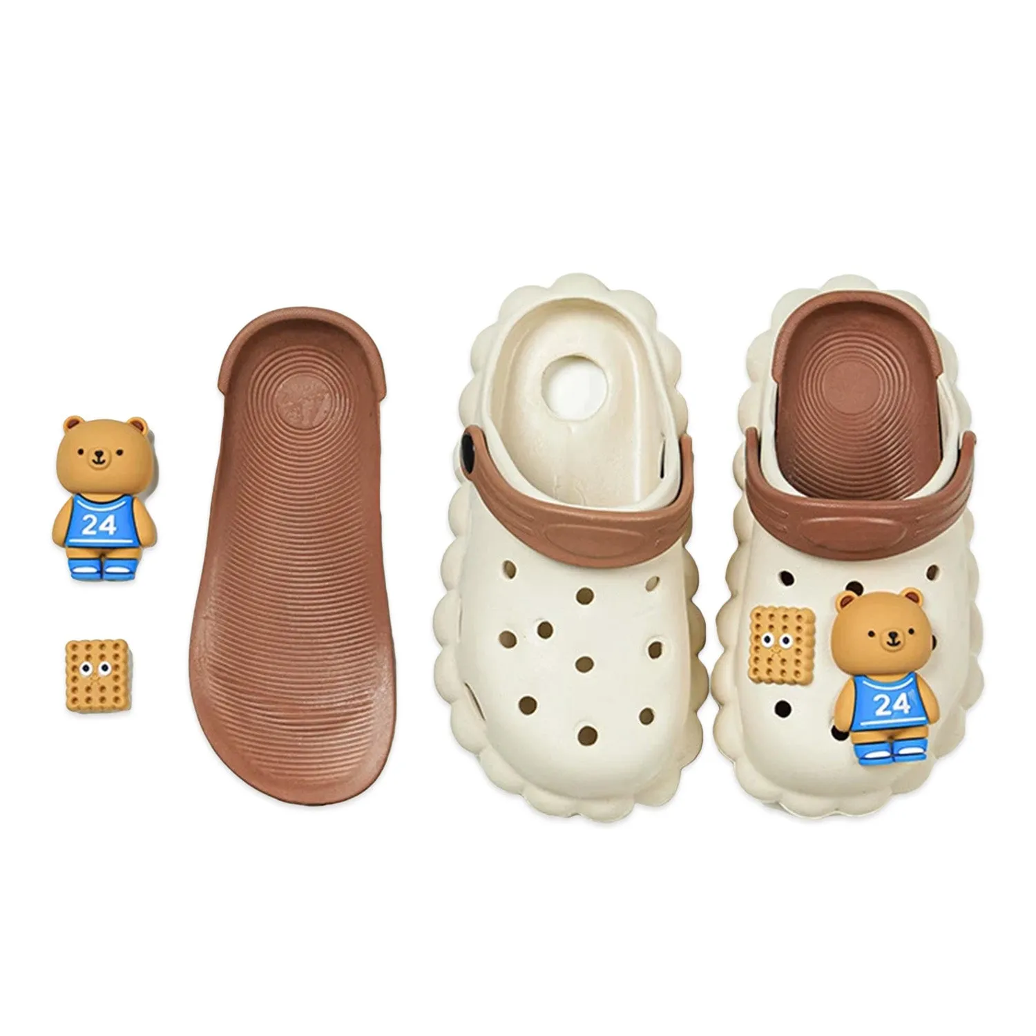 Baby Moo Sporty Bear Applique Waterproof Anti-Skid Sling Back Clogs - Cream