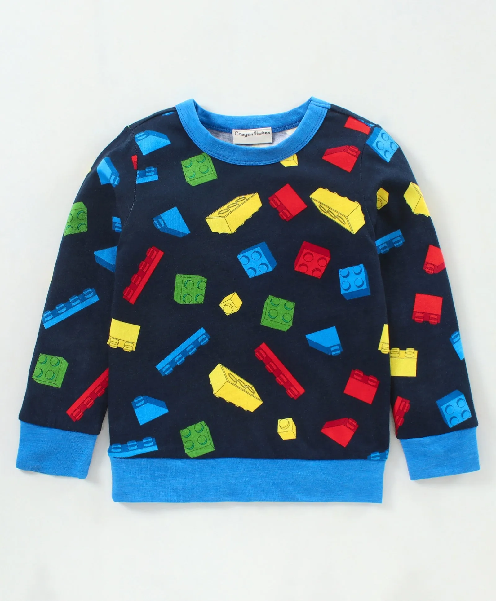 Blocks Printed Sweatshirt Jogger Set - Navy