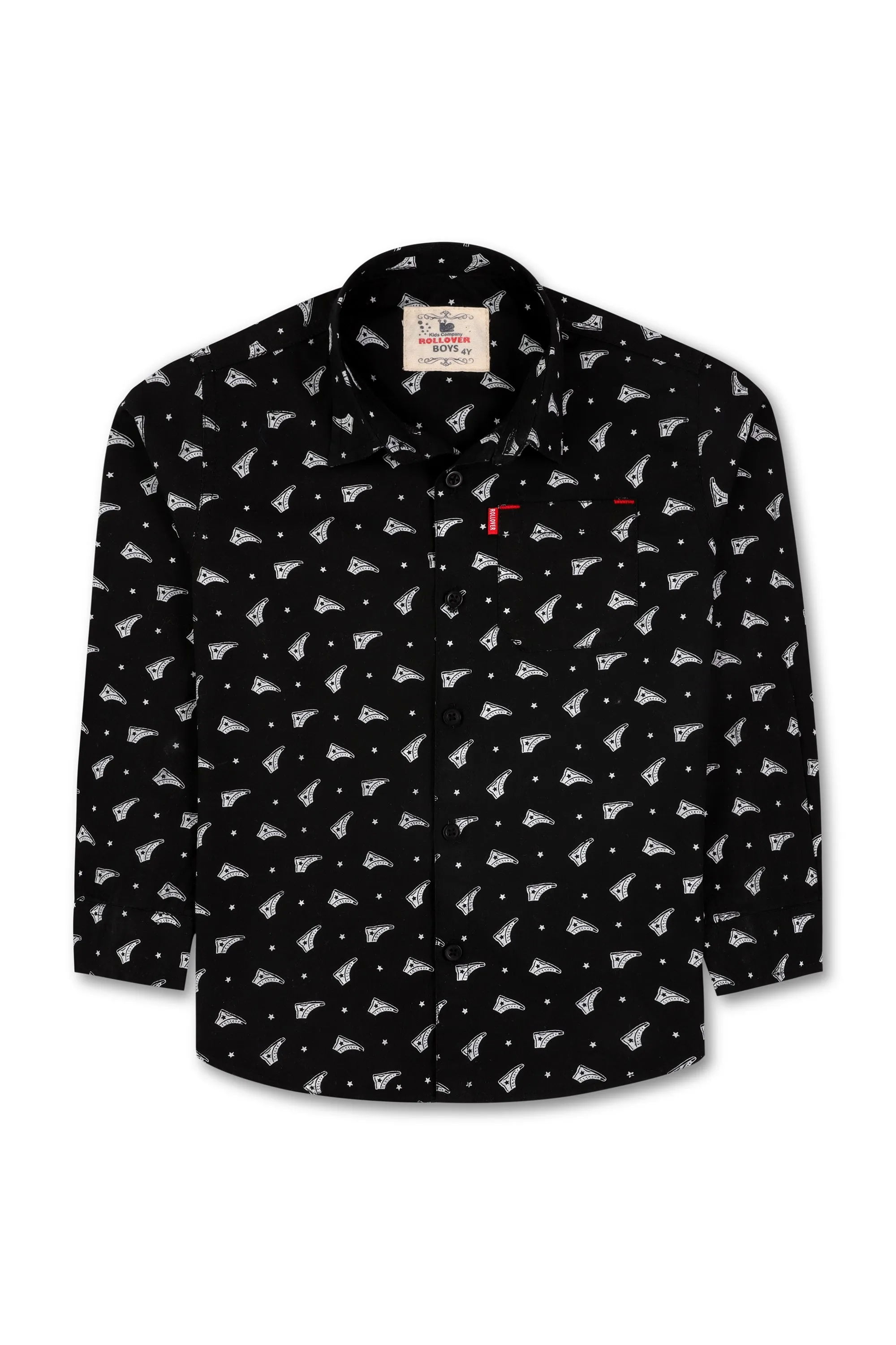 Boys Black Printed Causal Shirt