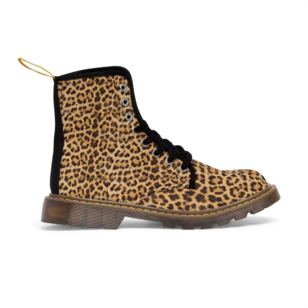 Brown Leopard Women's Canvas Boots, Wild Sexy Leopard Animal Print Winter Boots For Ladies