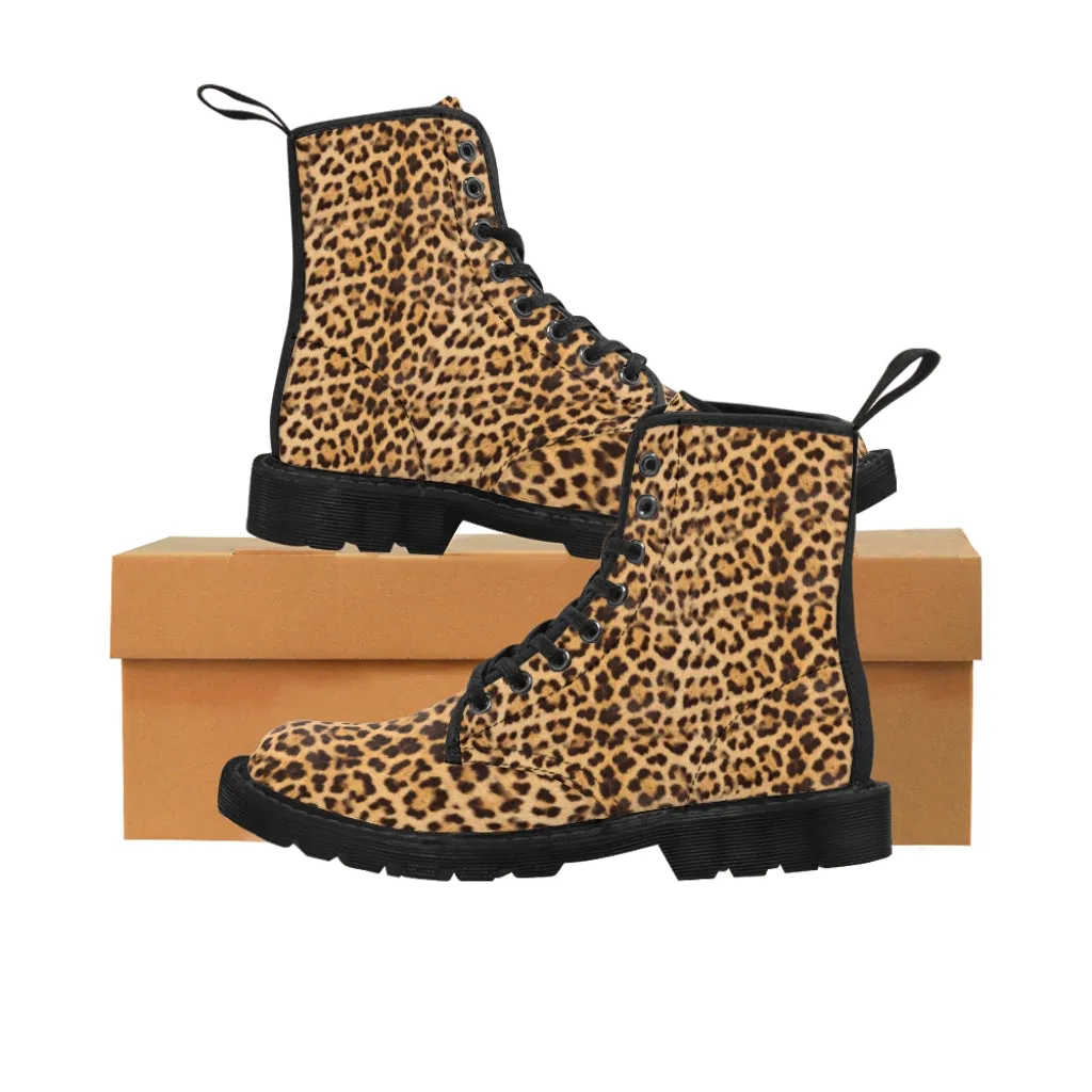 Brown Leopard Women's Canvas Boots, Wild Sexy Leopard Animal Print Winter Boots For Ladies