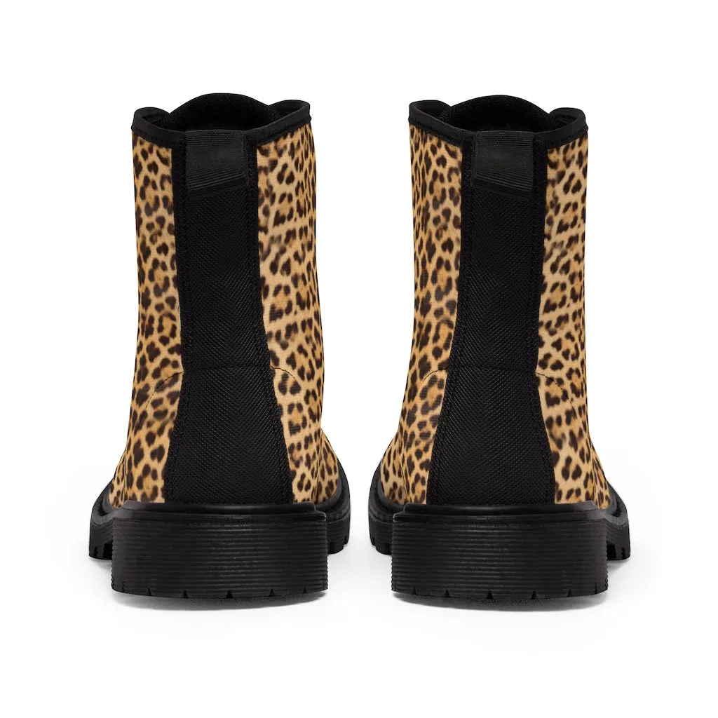 Brown Leopard Women's Canvas Boots, Wild Sexy Leopard Animal Print Winter Boots For Ladies