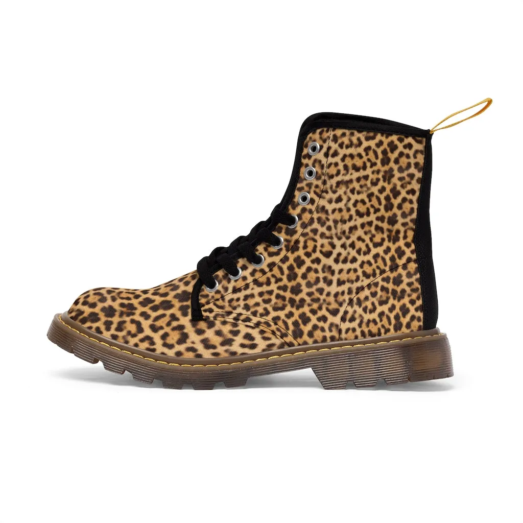 Brown Leopard Women's Canvas Boots, Wild Sexy Leopard Animal Print Winter Boots For Ladies