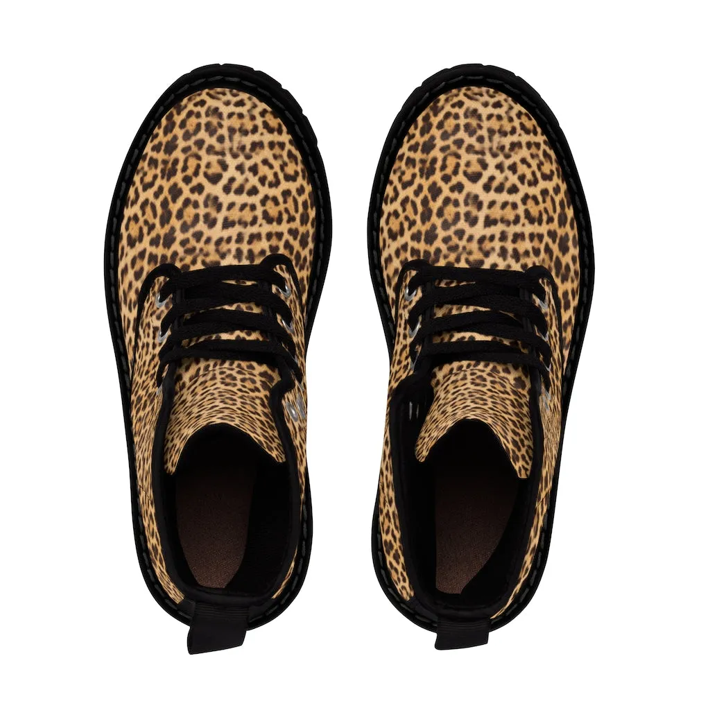 Brown Leopard Women's Canvas Boots, Wild Sexy Leopard Animal Print Winter Boots For Ladies