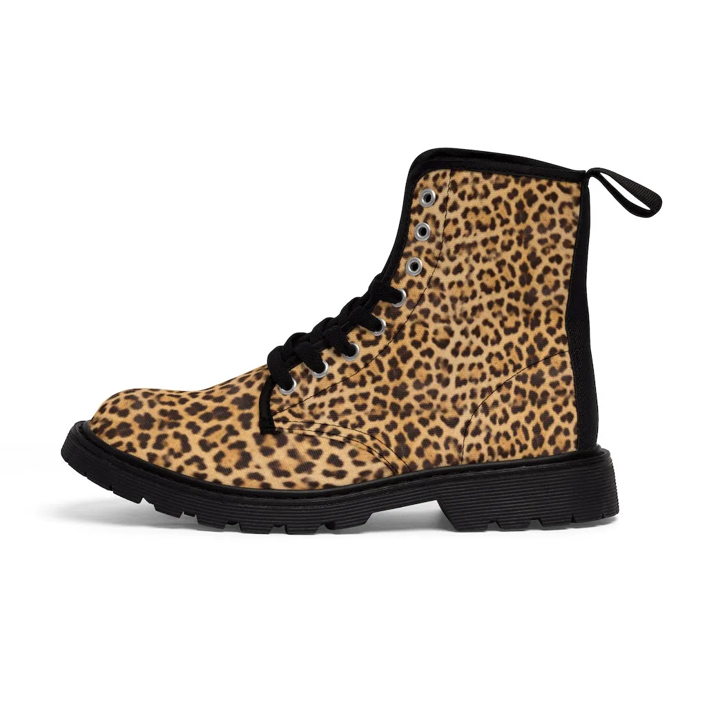 Brown Leopard Women's Canvas Boots, Wild Sexy Leopard Animal Print Winter Boots For Ladies