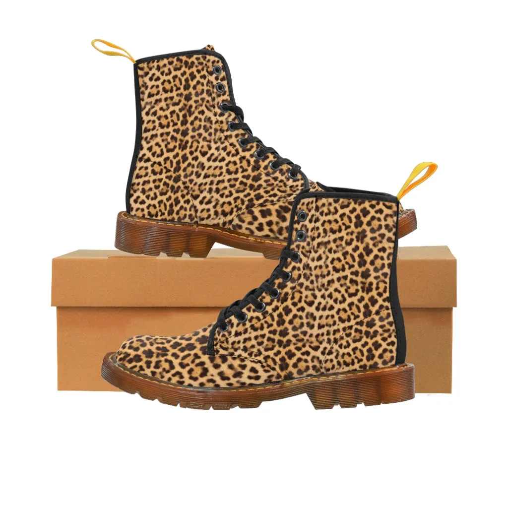 Brown Leopard Women's Canvas Boots, Wild Sexy Leopard Animal Print Winter Boots For Ladies