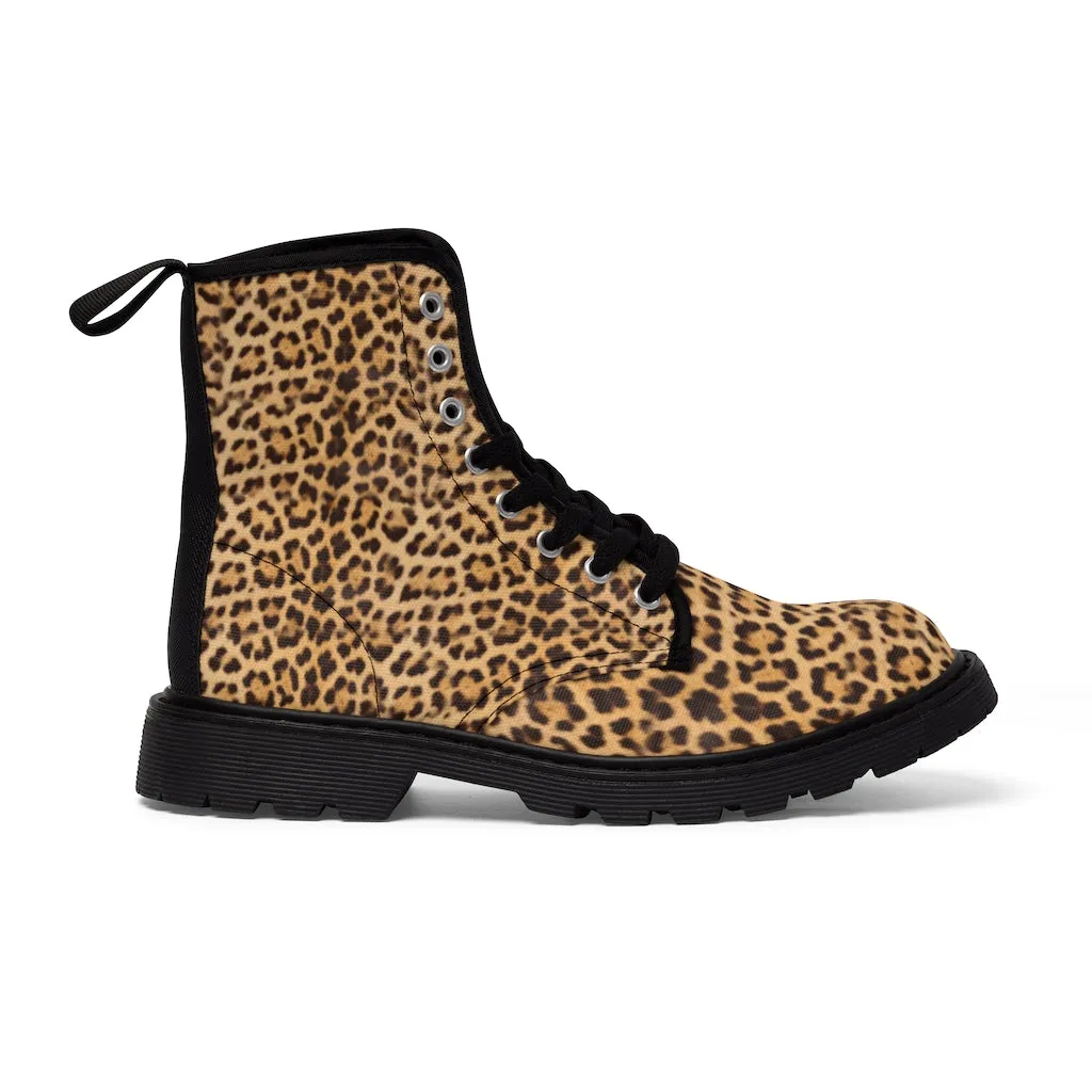 Brown Leopard Women's Canvas Boots, Wild Sexy Leopard Animal Print Winter Boots For Ladies