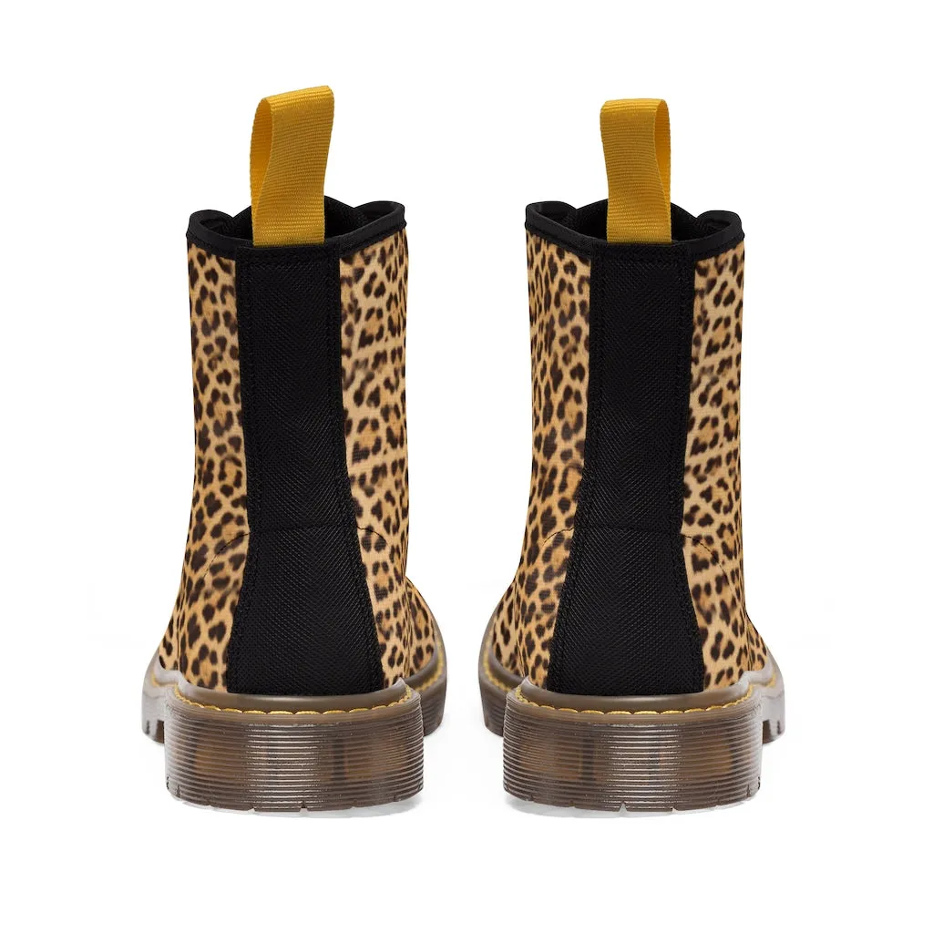 Brown Leopard Women's Canvas Boots, Wild Sexy Leopard Animal Print Winter Boots For Ladies