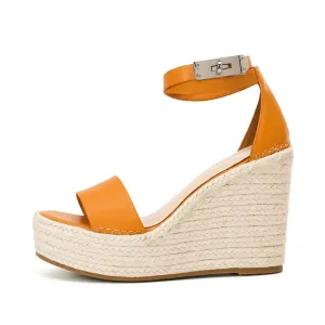 Casual Ankle Strap Platform Open Round Toe Wedge Espadrilles - Orange