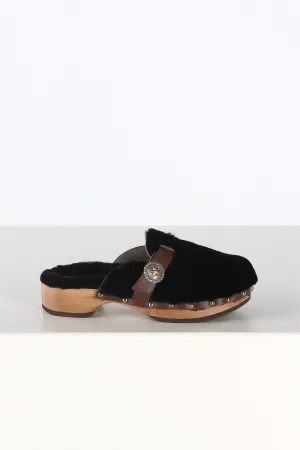 Clogs Allegra Shearling in Schwarz/Braun