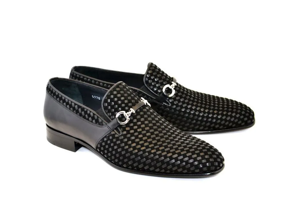 Corrente Woven Calfskin & Suede Slip-On Shoe Black