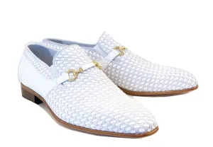 Corrente Woven Calfskin & Suede Slip-On Shoe White