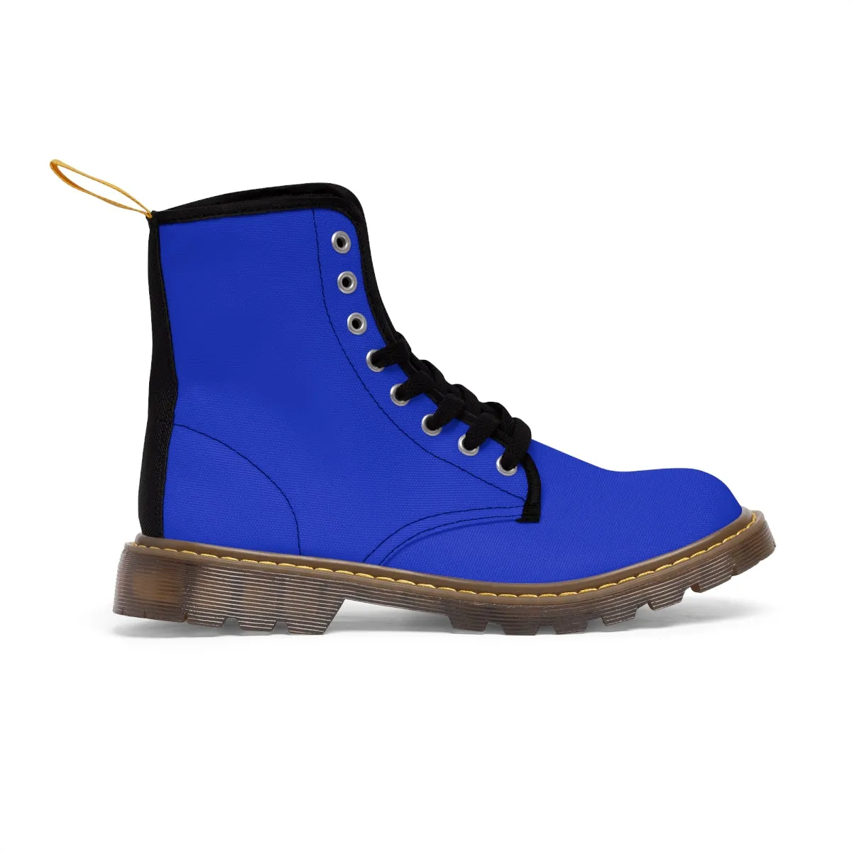 Dark Blue Women's Canvas Boots, Best Bright Solid Dark Blue Color Winter Boots For Stylish Women (US Size 6.5-11)