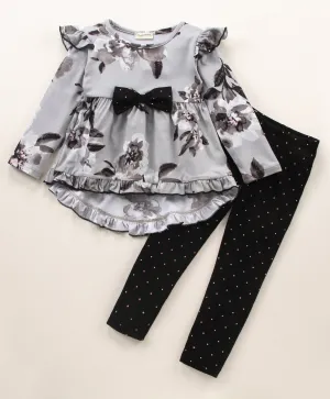 Floral Frill with Bow Top Leggings Set