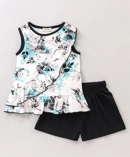 Floral Front Frill Top and Short Set