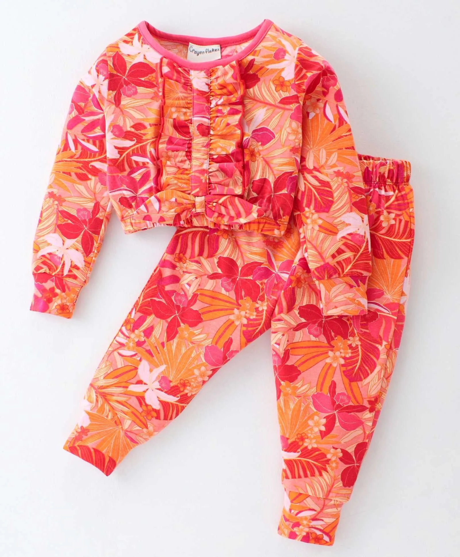 Floral with Frill Top Jogger Set