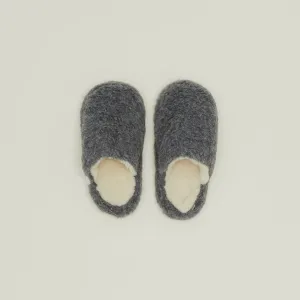 Fuzzy Wool Slippers - Dark Grey