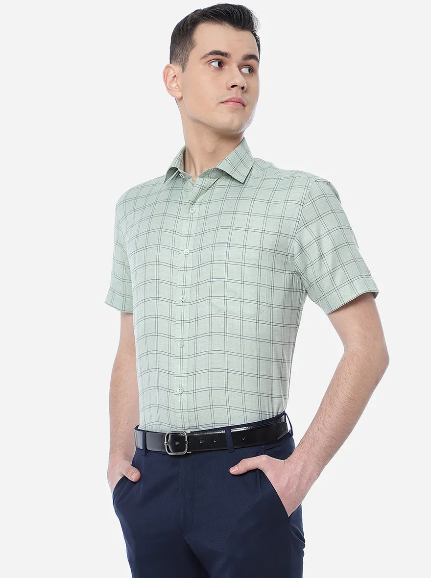 Green Checked Regular Fit Formal Shirt | Greenfibre