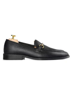 Horsebit Buckle Loafer - Black Pebble Grain Leather (Flexi-Sole)