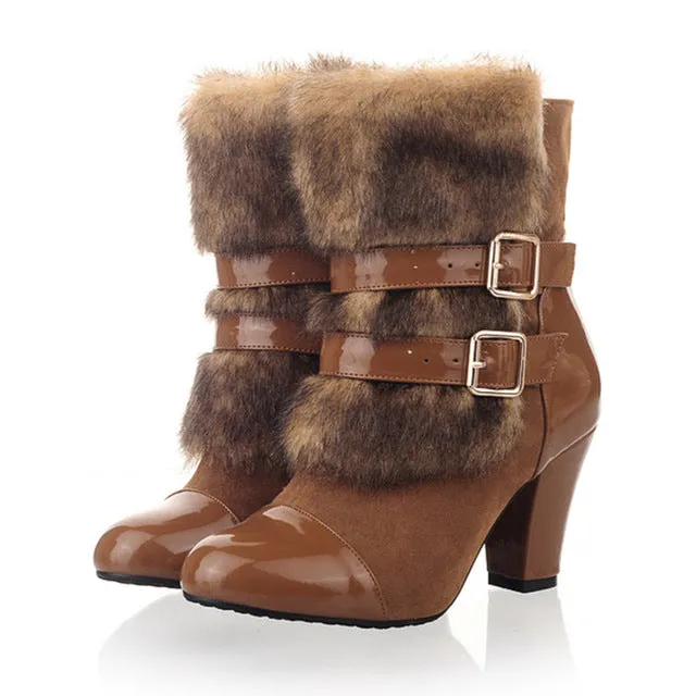 Keep warm plush high heels boots