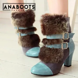 Keep warm plush high heels boots