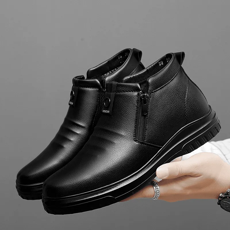 kkboxly kkboxly Men Side Zipper Comfy Microfiber Leather Warm Non Slip Business Casual Ankle Boots