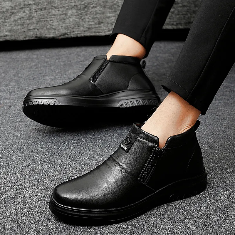 kkboxly kkboxly Men Side Zipper Comfy Microfiber Leather Warm Non Slip Business Casual Ankle Boots