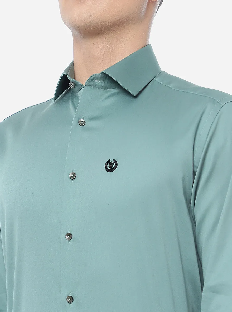 Light Green Solid Slim Fit Party Wear Shirt | Greenfibre