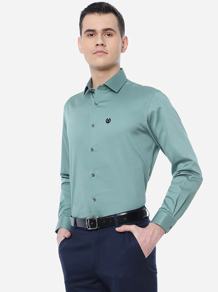 Light Green Solid Slim Fit Party Wear Shirt | Greenfibre