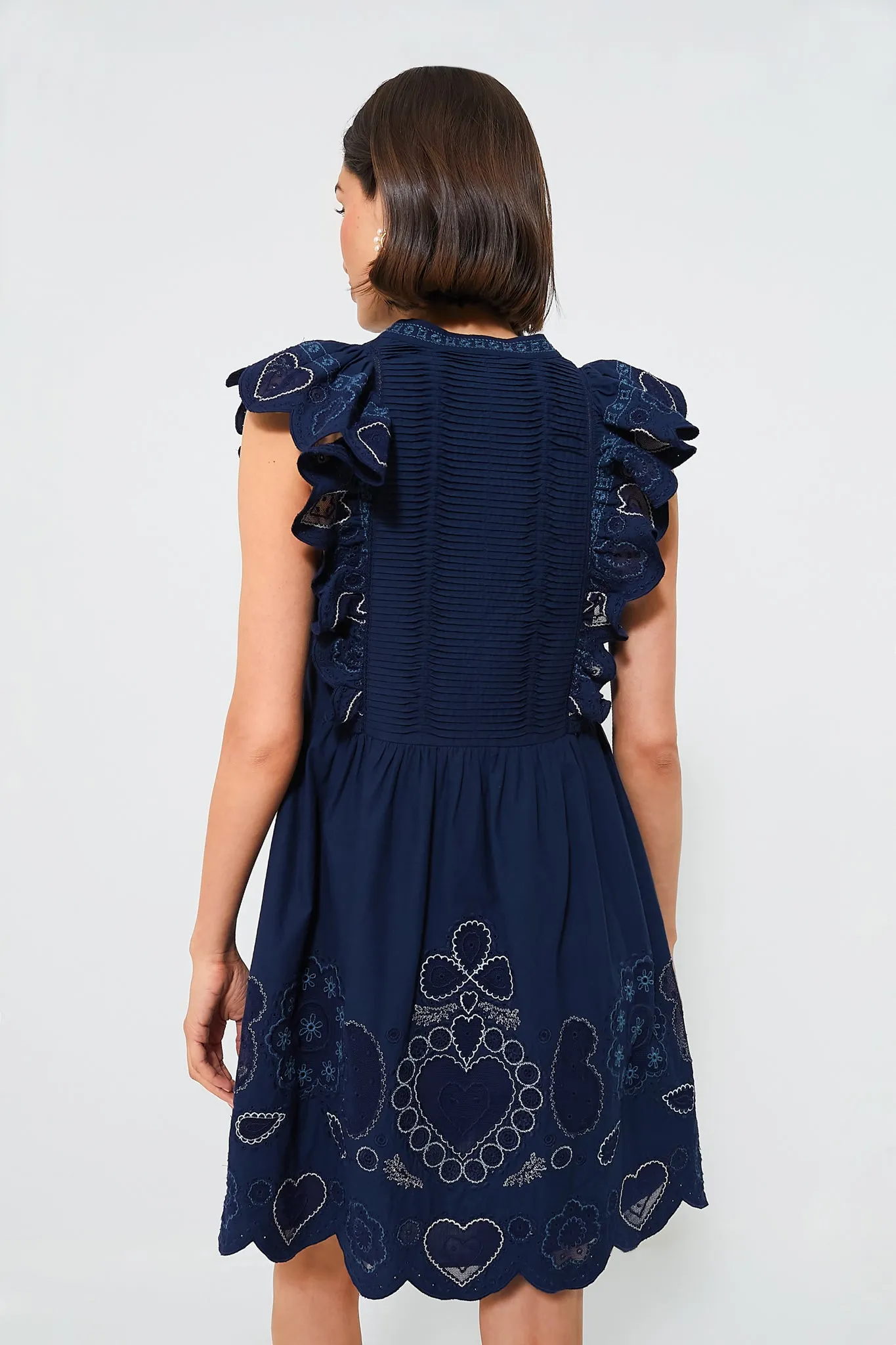 Navy Jeanetta Eyelet Short Sleeve Tunic Dress