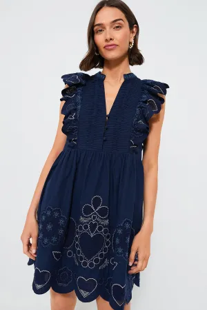 Navy Jeanetta Eyelet Short Sleeve Tunic Dress