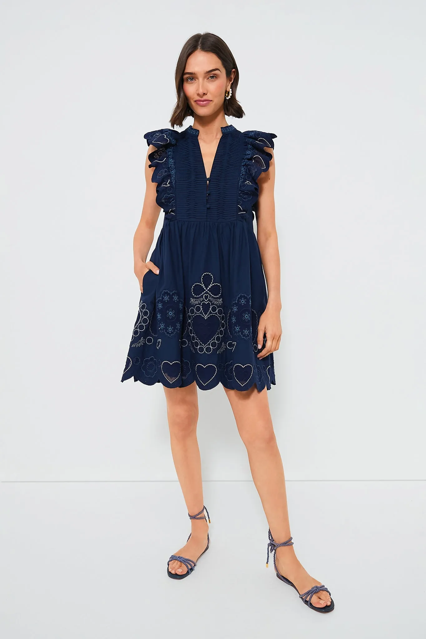 Navy Jeanetta Eyelet Short Sleeve Tunic Dress