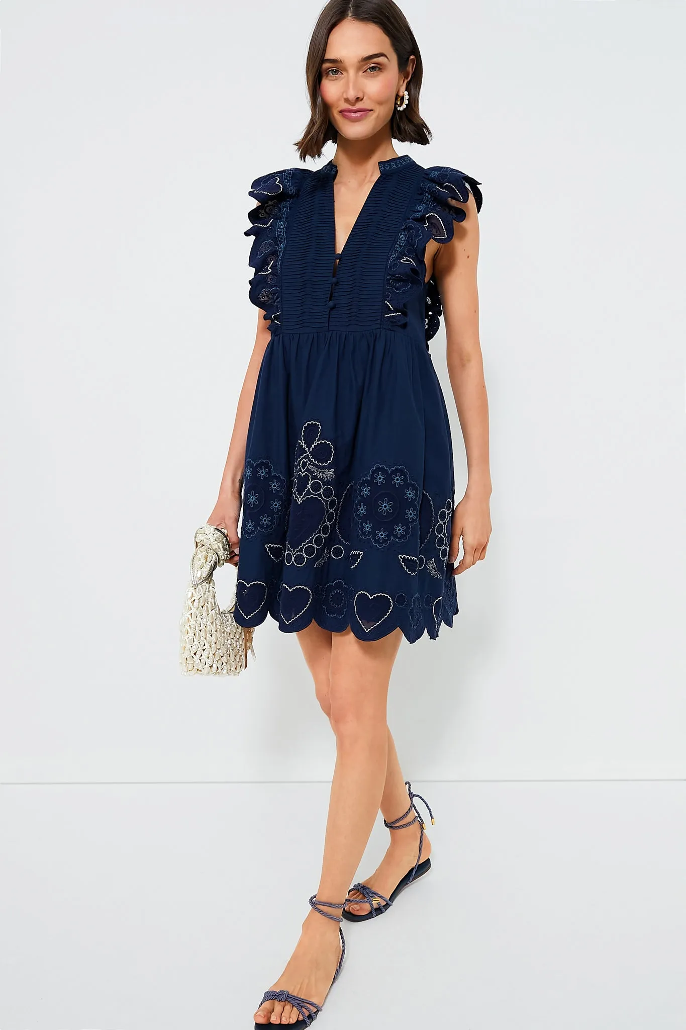 Navy Jeanetta Eyelet Short Sleeve Tunic Dress