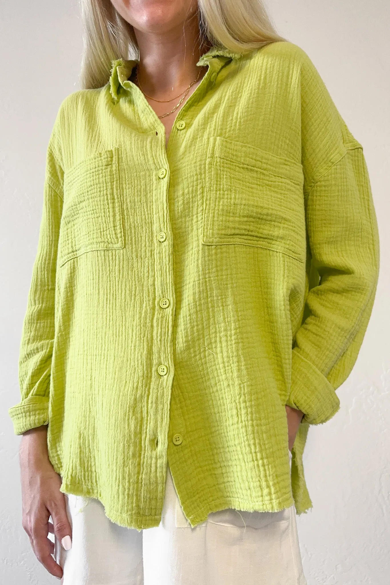 Newport Cotton Button Down Shirt in Lime