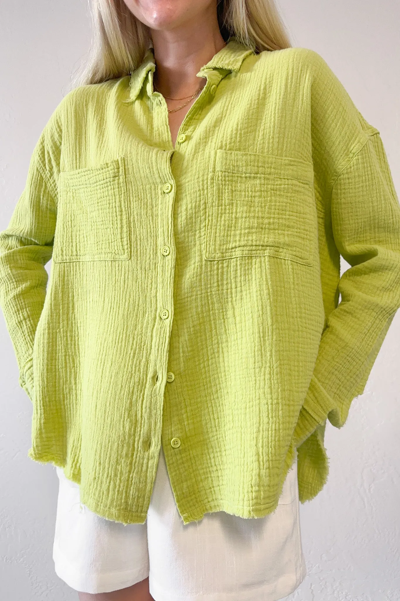 Newport Cotton Button Down Shirt in Lime