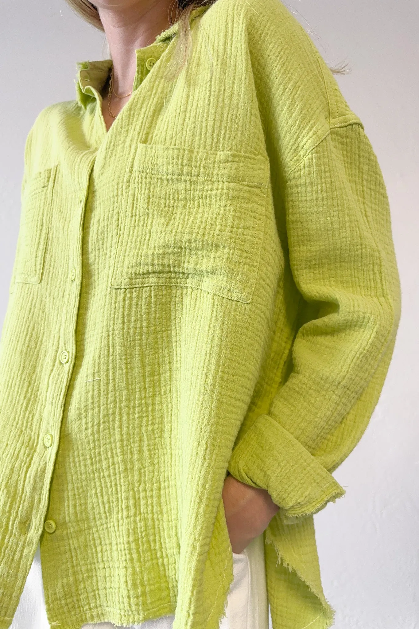 Newport Cotton Button Down Shirt in Lime