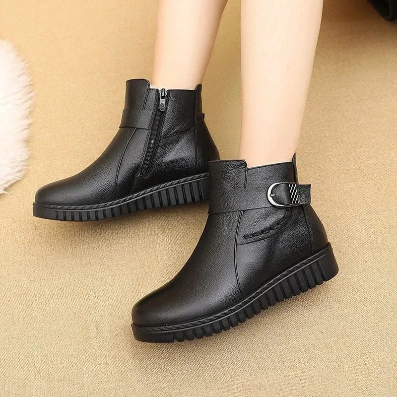 OCW Orthopedic Women Boot Waterproof Leather Made Super Warm Fur Winter AntiSlip Ankle Boots