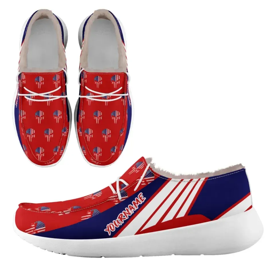 Personalized Flag Sneakers, Custom Patriotic Fur Lining Loafer Shoes, Best Gift for Vateran.FN042-24020295-7w