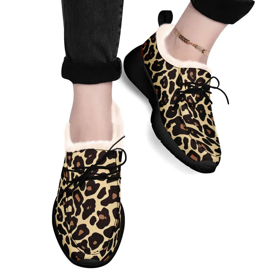 Personalized Leopard Loafer Shoes, Custom Warm Fur Driving Shoes, Comfortable Unisex Loafer Shoes