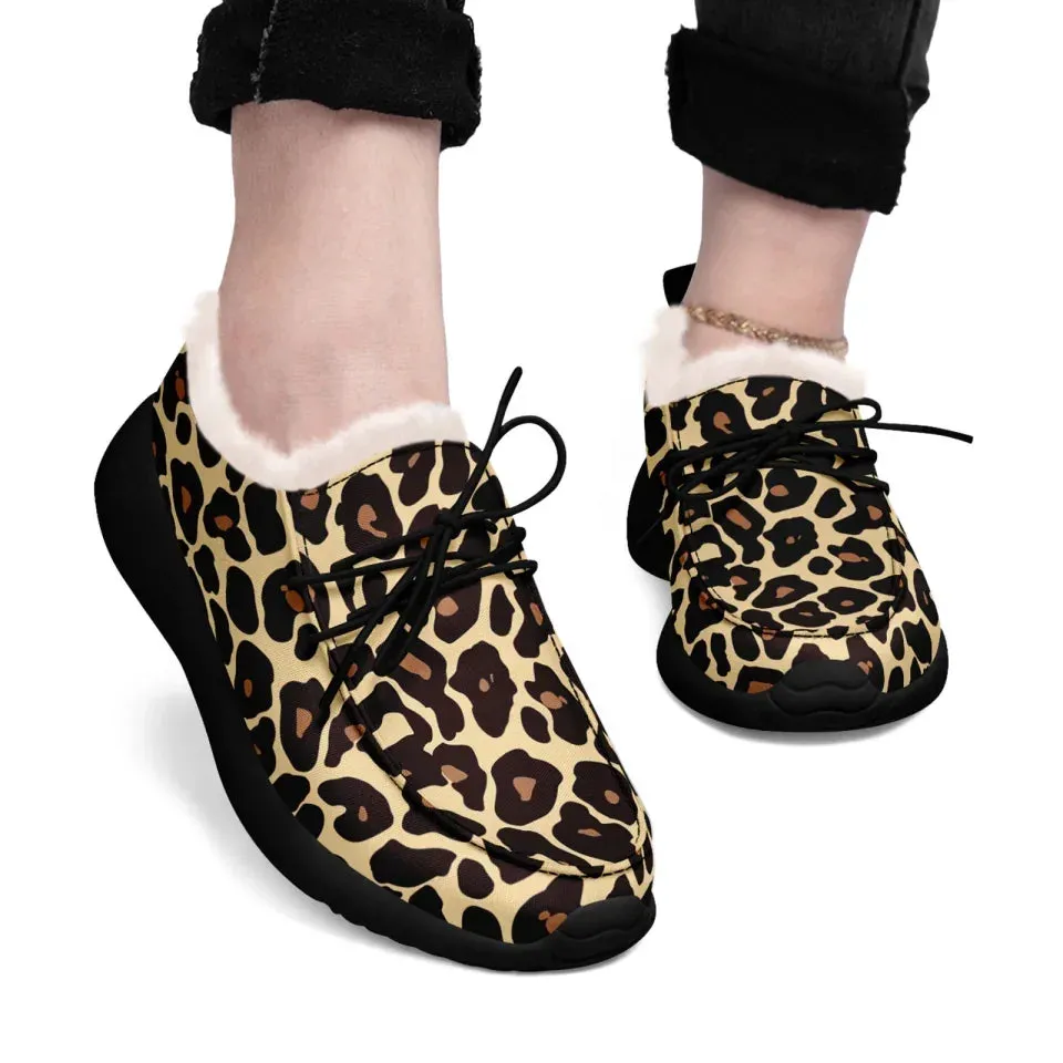 Personalized Leopard Loafer Shoes, Custom Warm Fur Driving Shoes, Comfortable Unisex Loafer Shoes