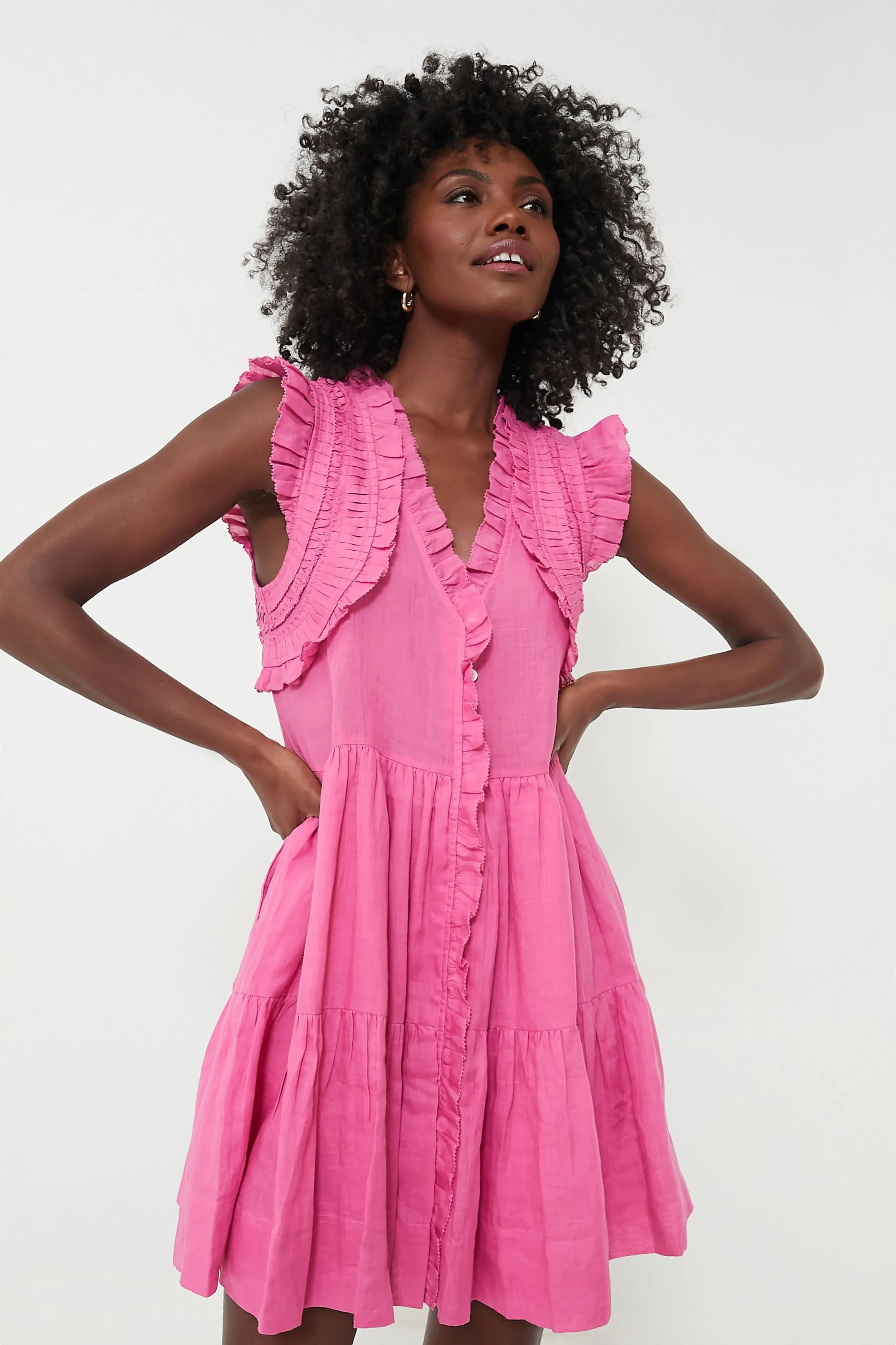 Pink Cole Smocked Flutter Sleeve Dress