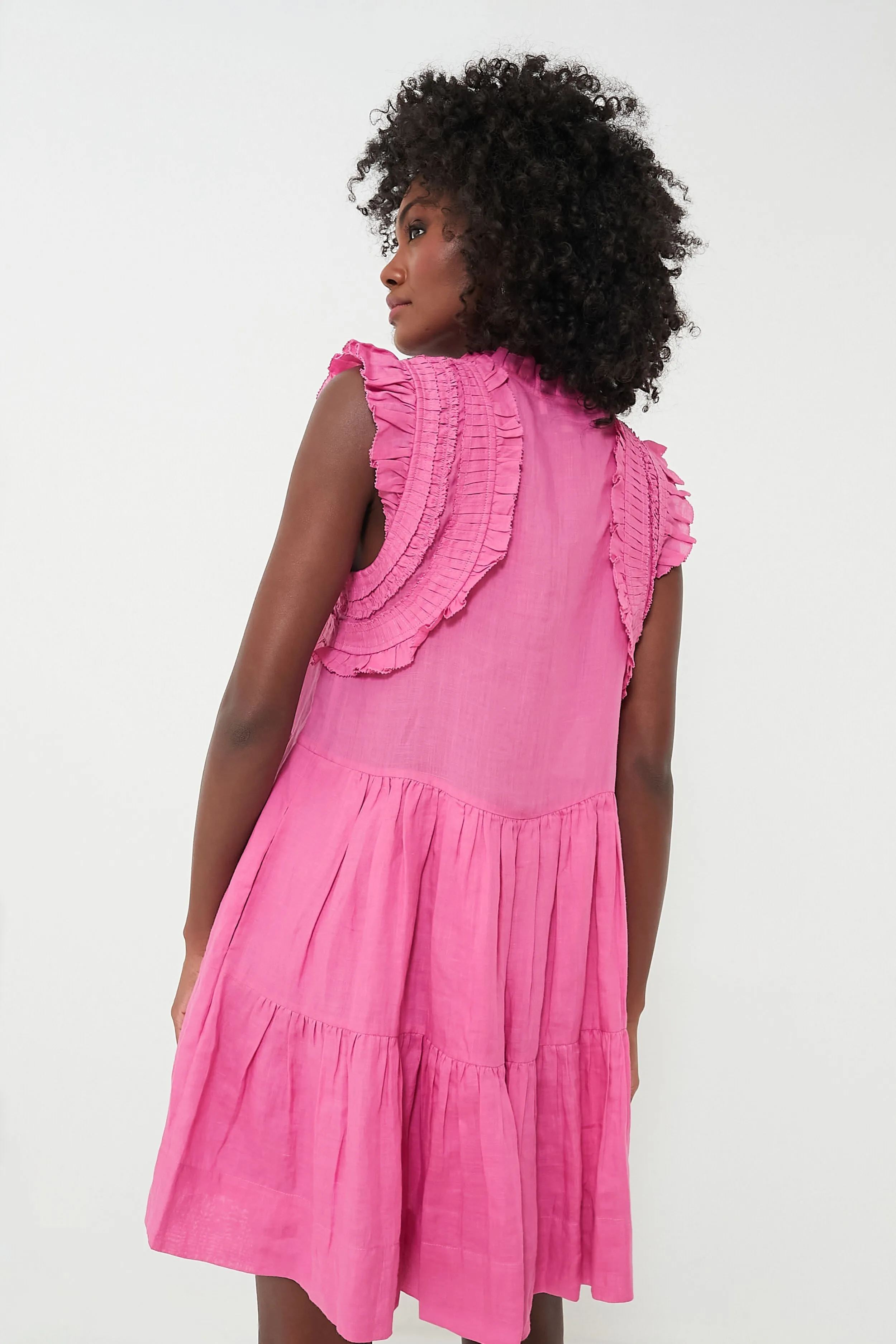 Pink Cole Smocked Flutter Sleeve Dress