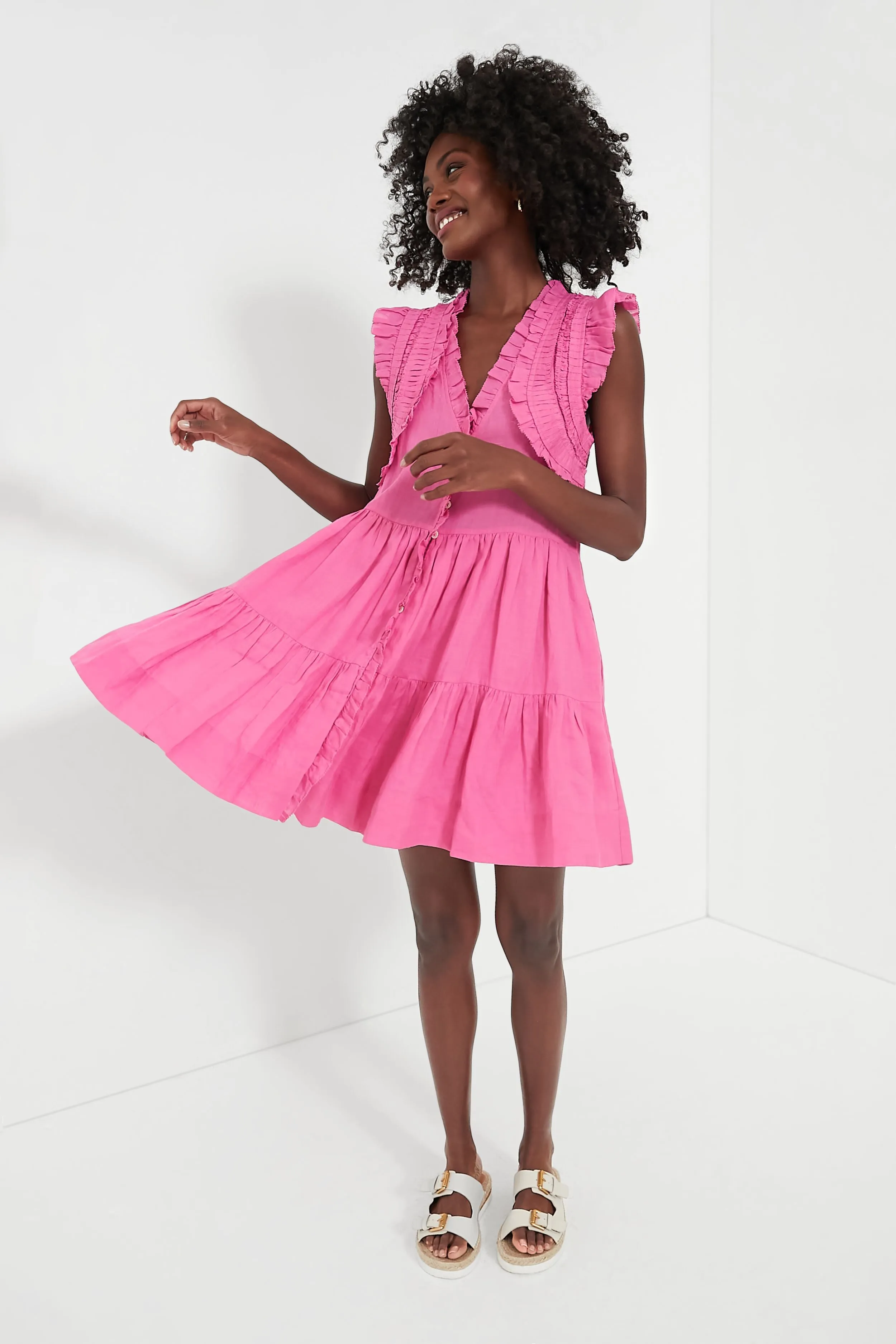 Pink Cole Smocked Flutter Sleeve Dress