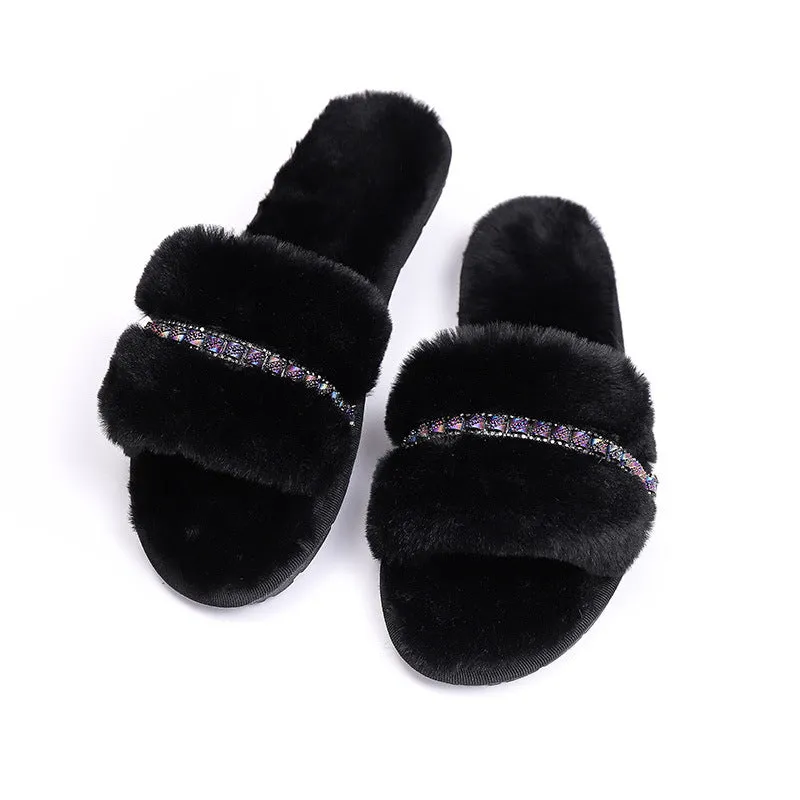 Plush Sippers with Rhinestone Accessories for Women