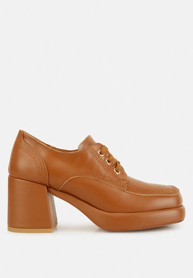 Quecha Leather Block Heel Oxfords in Tan